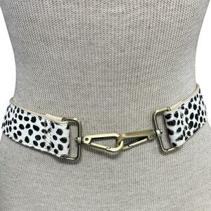 ANTHROPOLOGIE Black White Belt Animal Print Calf Hair Gold Buckle